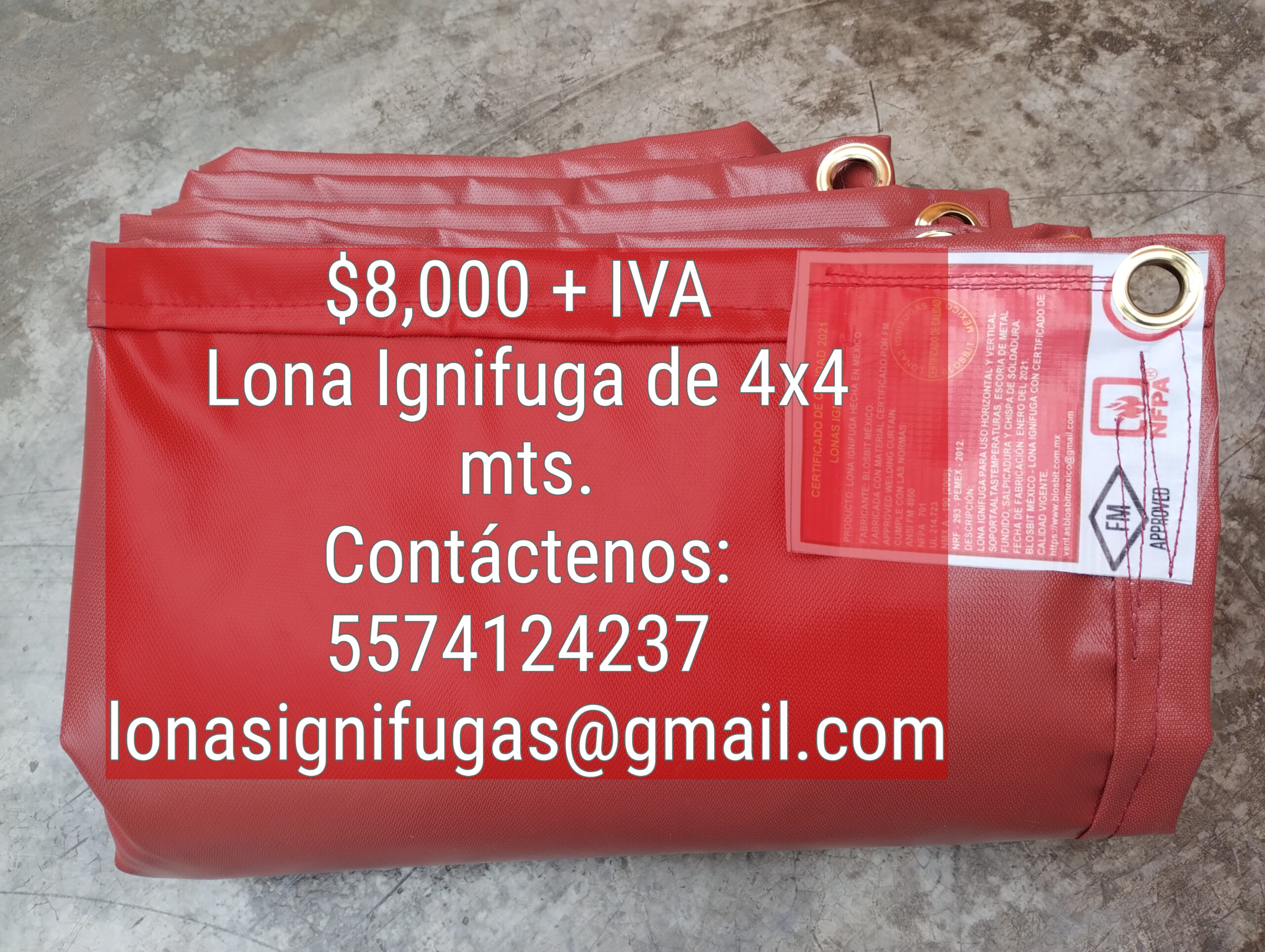 Lona Ignifuga de 4x4 metros - Entrega Inmediata - Envios a todo Mexico